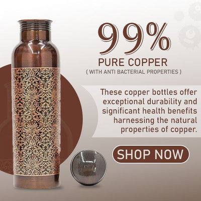 Copper Charge 1000ml Water Bottle 100% Pure Copper Water Bottle Leak Proof & Rust Proof for Home, School & Office (1000 ml) (Jointless A/E Design)