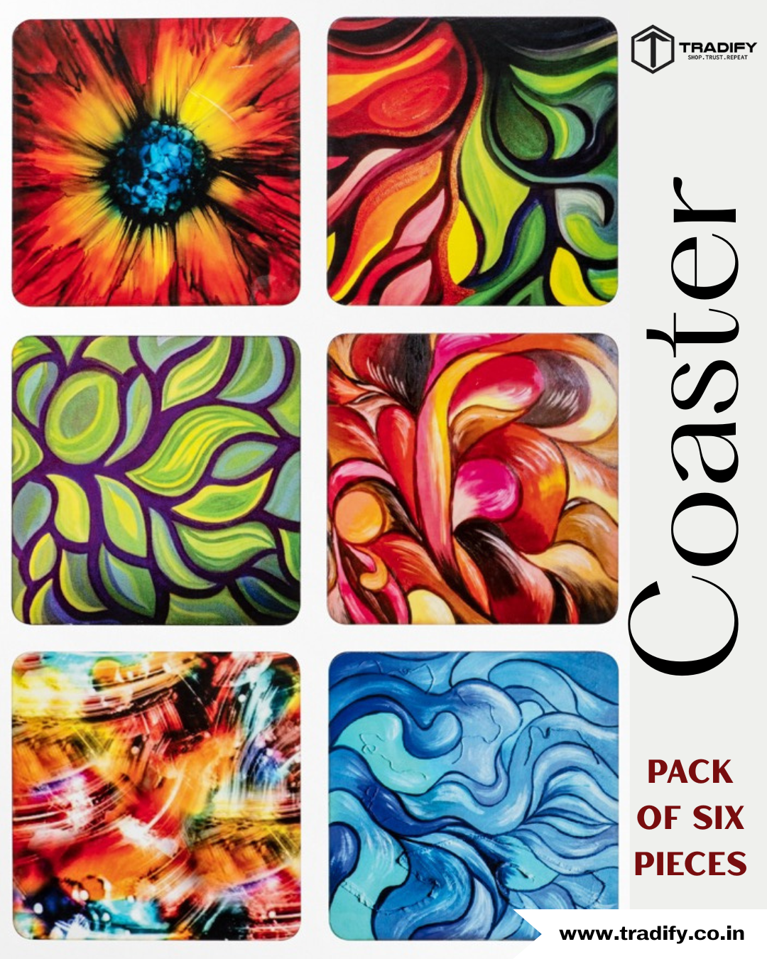 Modern Luxury Designer Printed Coaster Set – Pack of 6 Decorative Tea & Coffee Coasters for Home Décor My Store