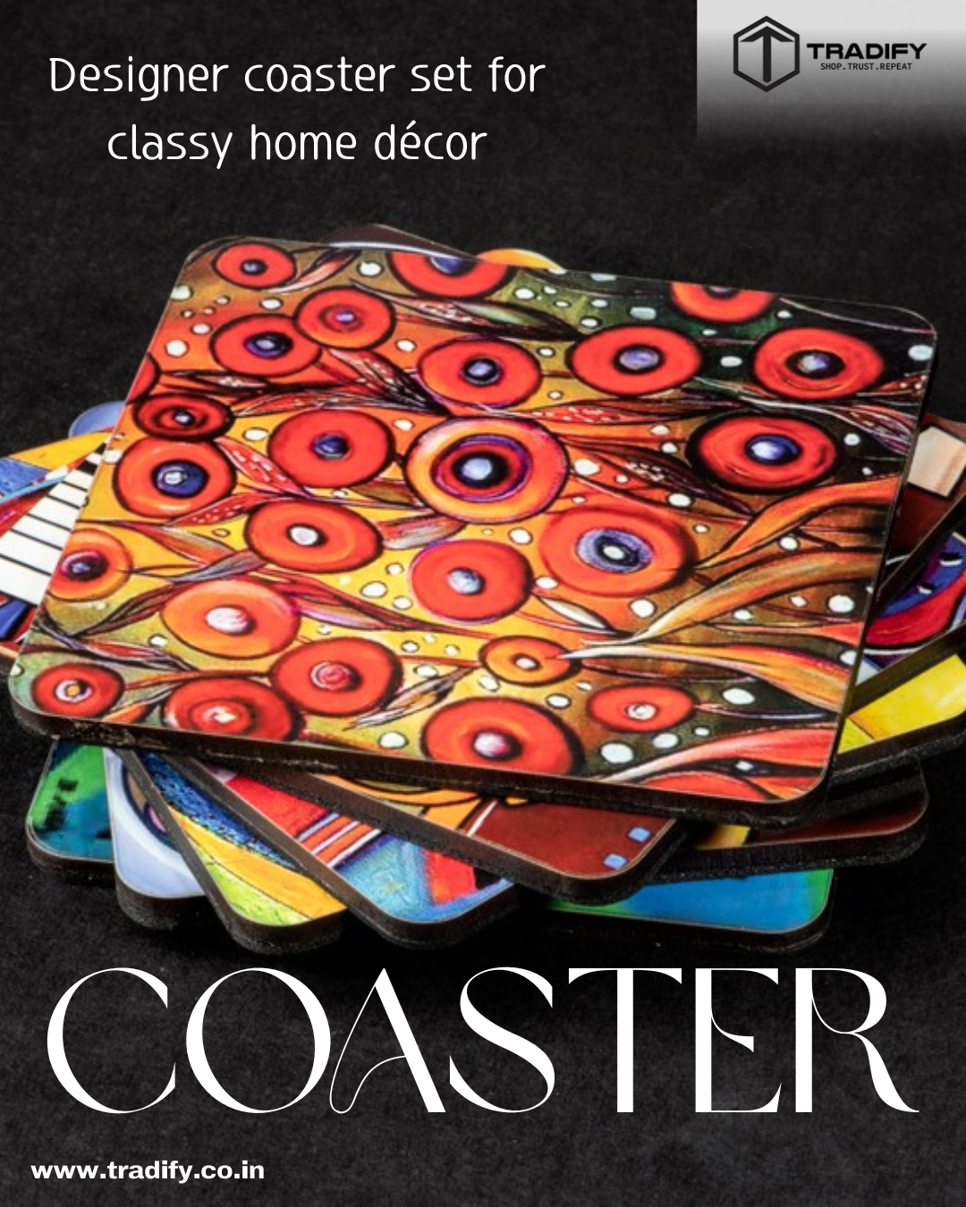 Modern Luxury Designer Printed Coaster Set – Pack of 6 Decorative Tea & Coffee Coasters for Home Décor My Store
