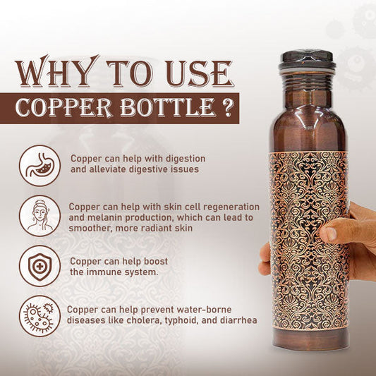 Copper Charge 1000ml Water Bottle 100% Pure Copper Water Bottle Leak Proof & Rust Proof for Home, School & Office (1000 ml) (Jointless A/E Design)