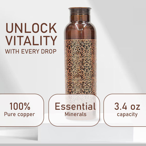 Copper Charge 1000ml Water Bottle 100% Pure Copper Water Bottle Leak Proof & Rust Proof for Home, School & Office (1000 ml) (Jointless A/E Design)