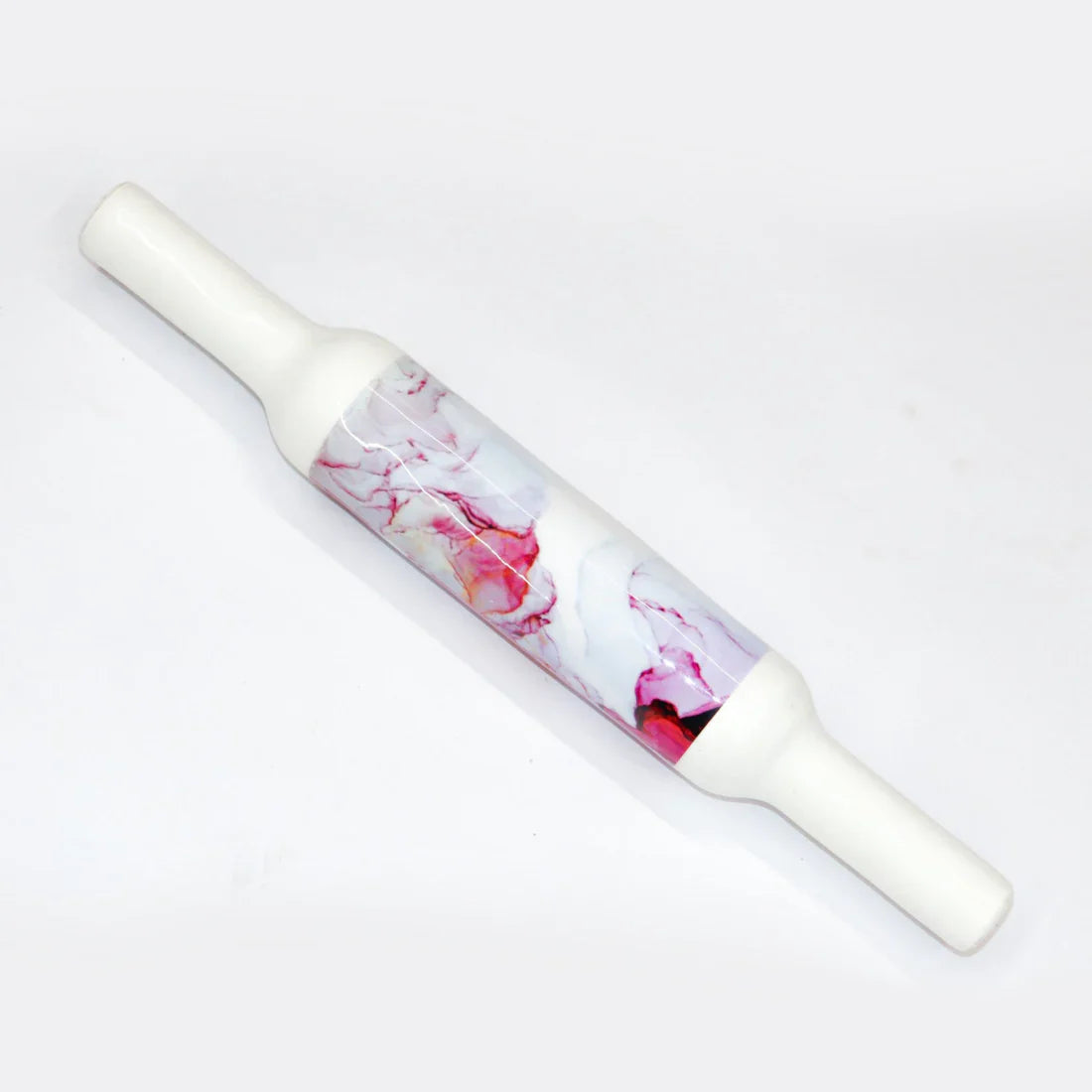 Printed White Marble Roti Maker with Wooden Belan Enamel Print/White Marble Chakla 10 Inch Diameter with Belan (Red Colourful)