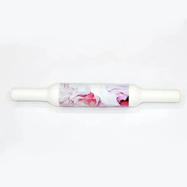 Printed White Marble Roti Maker with Wooden Belan Enamel Print/White Marble Chakla 10 Inch Diameter with Belan (Red Colourful)