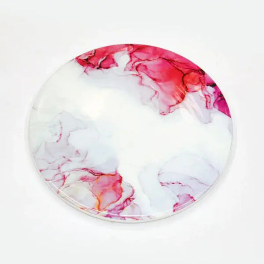 Printed White Marble Roti Maker with Wooden Belan Enamel Print/White Marble Chakla 10 Inch Diameter with Belan (Red Colourful)